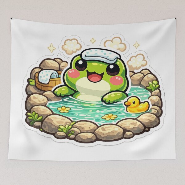 Item preview, Spa Frog Relaxing in Hot Spring – Cozy Cartoon Frog Aesthetic designed and sold by ArtsyExplorer.