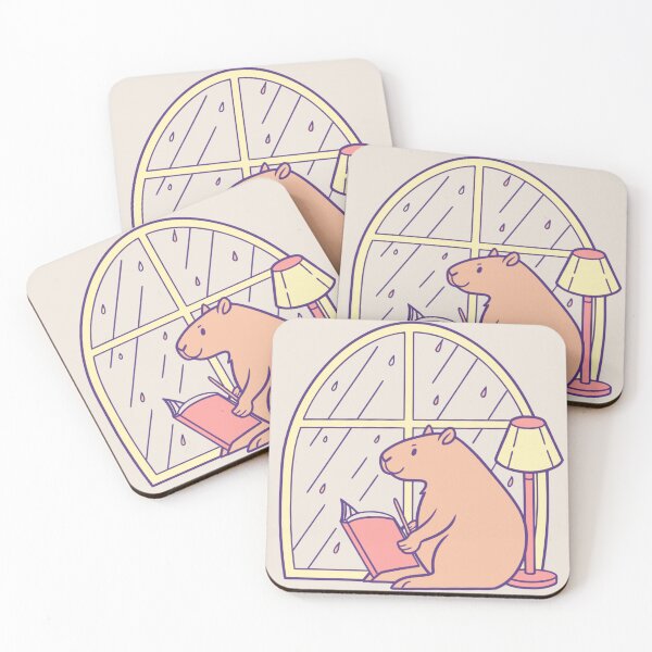 Item preview, cozy capybara journaling beside rainy window, warm lamp light, healing atmosphere, pastel aesthetic designed and sold by Senglaopattern.