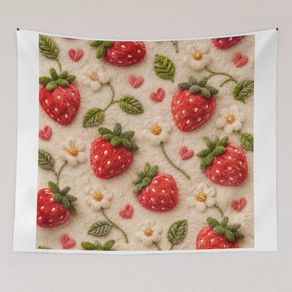 Item preview, Strawberry in beige background pattern velvet and crochet  designed and sold by Heaven1111.
