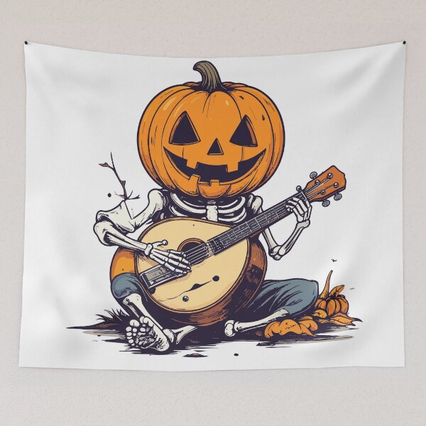 Item preview, Pumpkin Skeleton Playing Mandolin Halloween Music Illustration designed and sold by PARINCREATE.