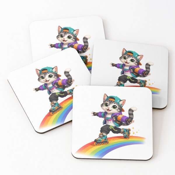 Item preview, Roller Skating Cat – Neon Rainbow Fun Design designed and sold by Dogandesighn.