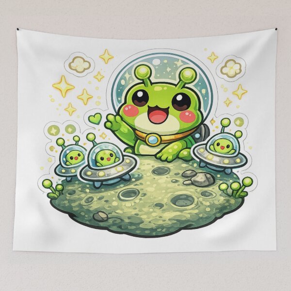 Item preview, Alien Frog & Tiny UFO Friends – Cute Cosmic Cartoon Adventure designed and sold by ArtsyExplorer.