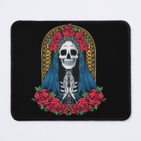 Item preview, Santa Muerte Praying Skeleton Rose Crown Gothic Day Of The Dead Floral Art designed and sold by DERA RAY.
