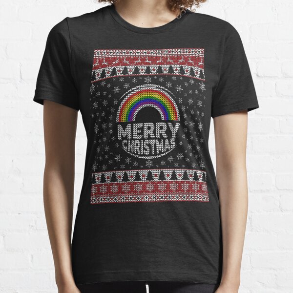 Gay LGBT Ugly Christmas Sweater Rainbow Merry Christmas Essential T-Shirt