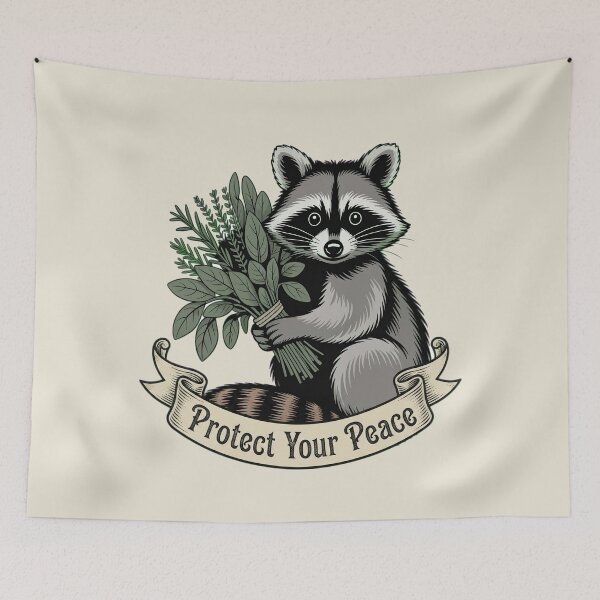 Item preview, Protect Your Peace Vintage Raccoon Botanical Art designed and sold by AlexandraSand.