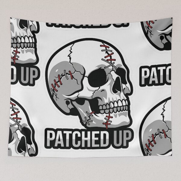 Item preview, PATCHED UP Cracked Skull Sticker | Dark Humor Gothic Skeleton Art designed and sold by Ecocrushstudio.