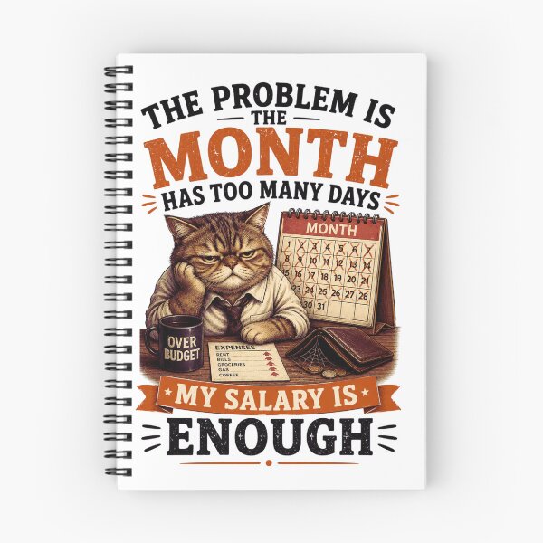 Item preview, The Problem Is The Month Has Too Many Days – My Salary Is "Enough" – Funny Sarcastic Broke Cat Shirt designed and sold by @SHINTOSARTSTORE.