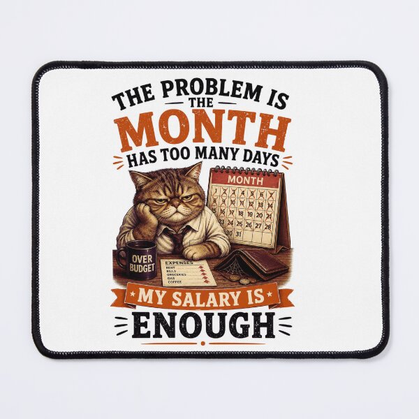 Item preview, The Problem Is The Month Has Too Many Days – My Salary Is "Enough" – Funny Sarcastic Broke Cat Shirt designed and sold by @SHINTOSARTSTORE.