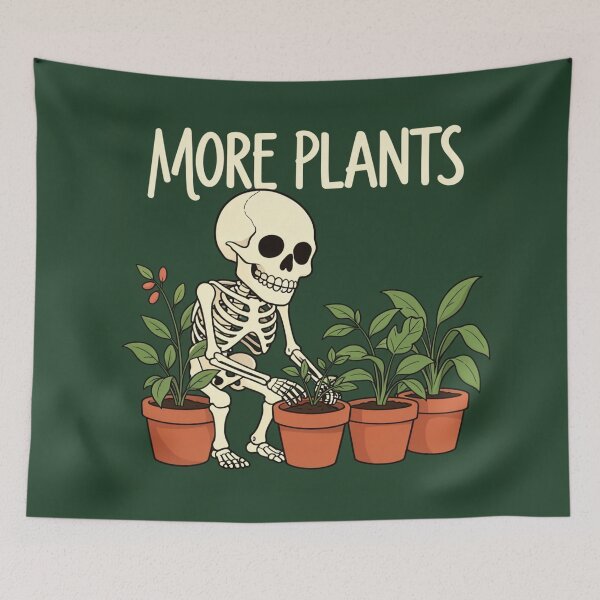 Item preview, More Plants Skeleton - Funny Cartoon Gardening Skull Art designed and sold by myforestfog.