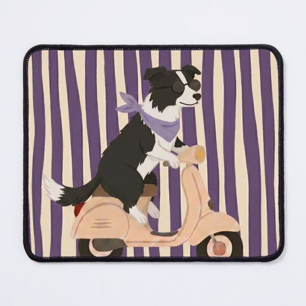 Item preview, Border Collie Riding Retro Scooter Illustration designed and sold by GeoSketchWear.