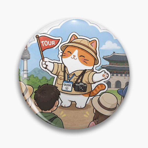 Item preview, Cute Cat Tour Guide in Seoul Kawaii Travel Adventure Illustration designed and sold by NoopnyangStudio.