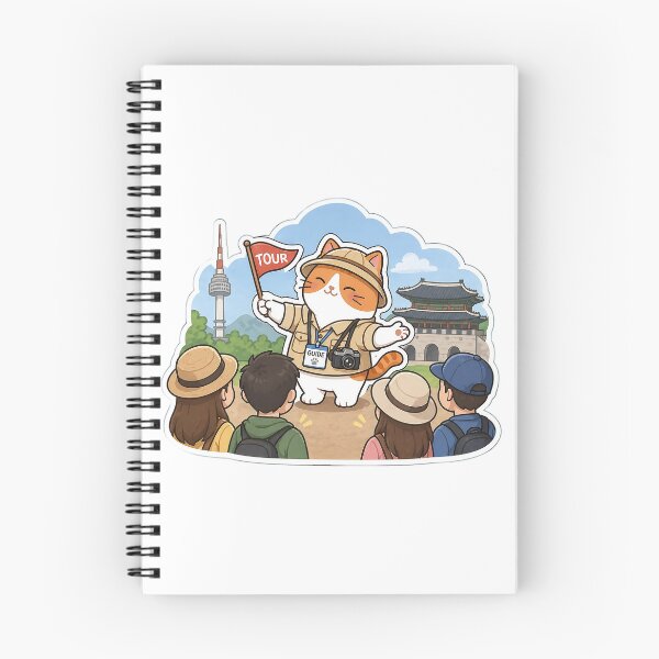 Item preview, Cute Cat Tour Guide in Seoul Kawaii Travel Adventure Illustration designed and sold by NoopnyangStudio.
