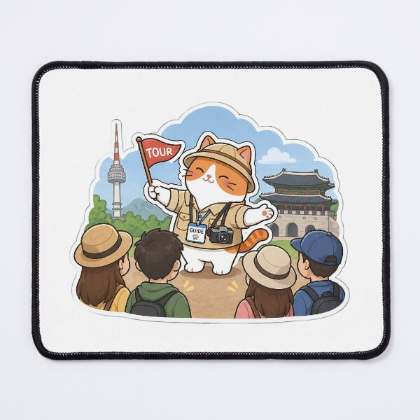 Item preview, Cute Cat Tour Guide in Seoul Kawaii Travel Adventure Illustration designed and sold by NoopnyangStudio.