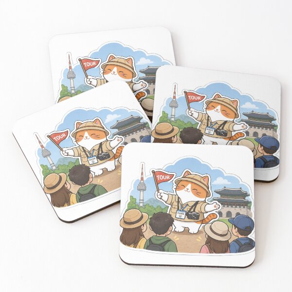 Item preview, Cute Cat Tour Guide in Seoul Kawaii Travel Adventure Illustration designed and sold by NoopnyangStudio.