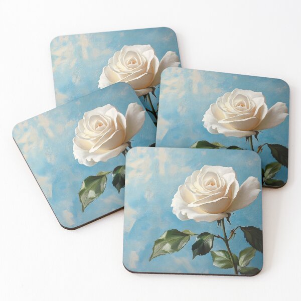 Item preview, White Rose Art, Elegant Single Rose Blue Background Floral Print designed and sold by daila70.