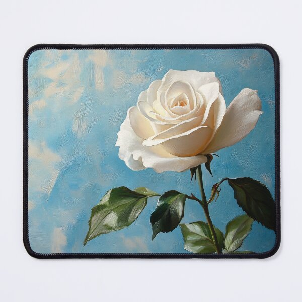 Item preview, White Rose Art, Elegant Single Rose Blue Background Floral Print designed and sold by daila70.