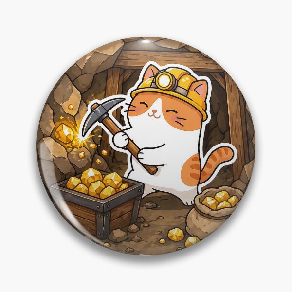 Item preview, Cute Orange Cat Gold Miner Kawaii Mining Adventure Illustration designed and sold by NoopnyangStudio.