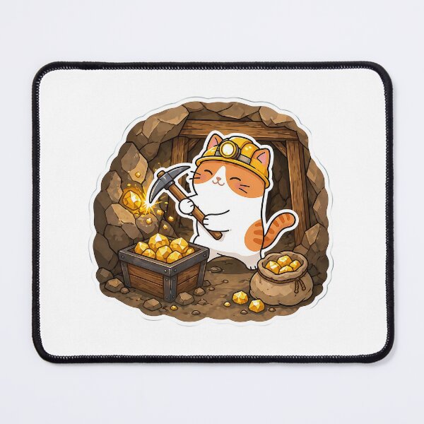 Item preview, Cute Orange Cat Gold Miner Kawaii Mining Adventure Illustration designed and sold by NoopnyangStudio.
