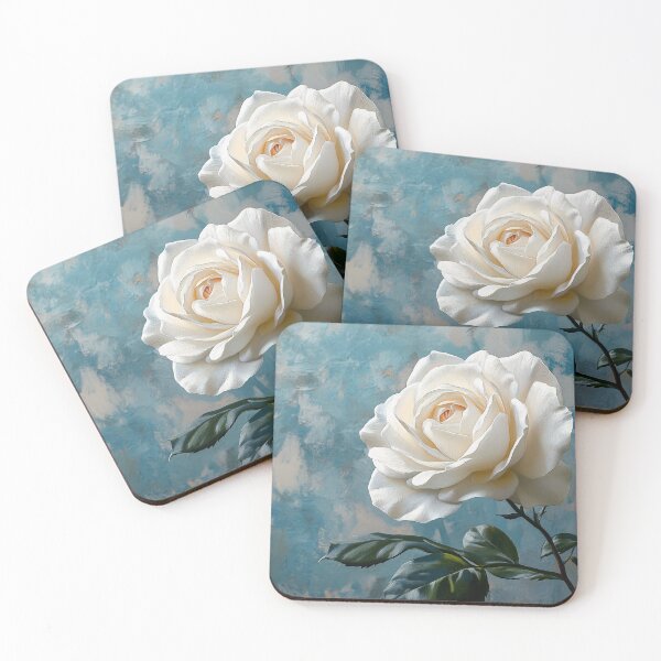 Item preview, White Rose Blue Art, Soft Elegant Floral Botanical Illustration designed and sold by daila70.