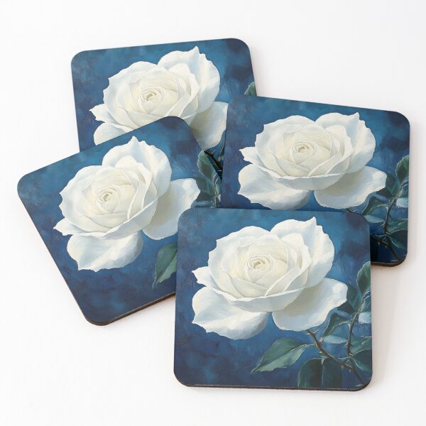 Item preview, Single White Rose Art, Deep Blue Elegant Floral Illustration designed and sold by daila70.