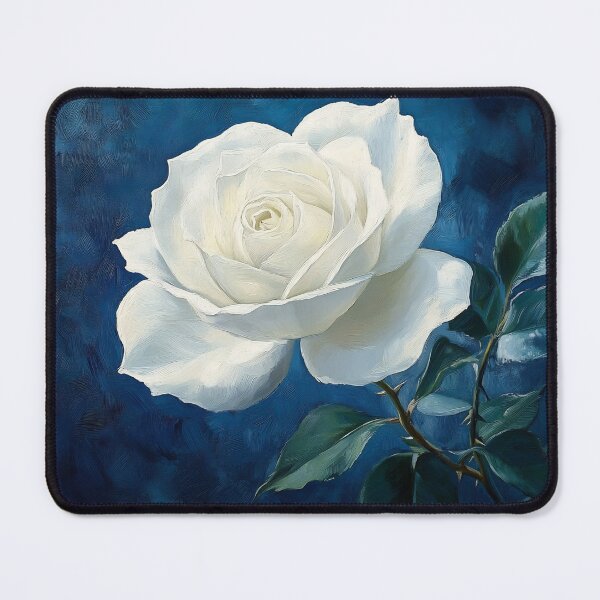 Item preview, Single White Rose Art, Deep Blue Elegant Floral Illustration designed and sold by daila70.