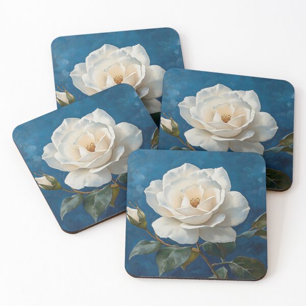 Item preview, White Rose Botanical Art, Navy Blue Elegant Floral Print designed and sold by daila70.