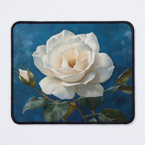 Item preview, White Rose Botanical Art, Navy Blue Elegant Floral Print designed and sold by daila70.