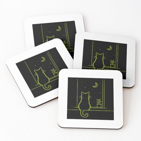 Item preview, Neon Lime Cat Watching The Moon designed and sold by LovelyCatGalaxy.