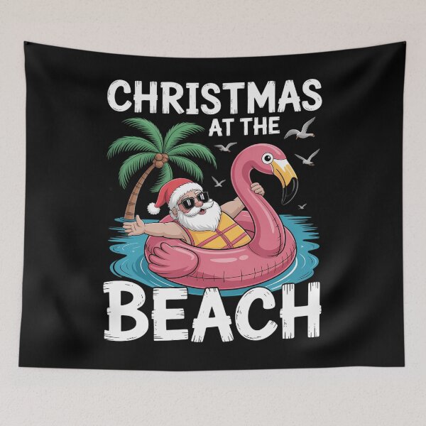 Item preview, Flamingo Float Santa Claus Christmas at The Beach designed and sold by sailorjessiArt.