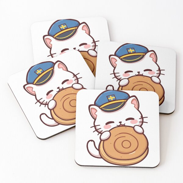 Item preview, Cute Kawaii Cat Eating Kanelbulle Swedish Fika designed and sold by Backi_NShape Pro.