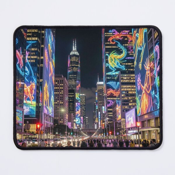 Item preview, Neon-lit dragon projections transform the skyline into a futuristic urban light spectacle. designed and sold by FotoworldEdel.