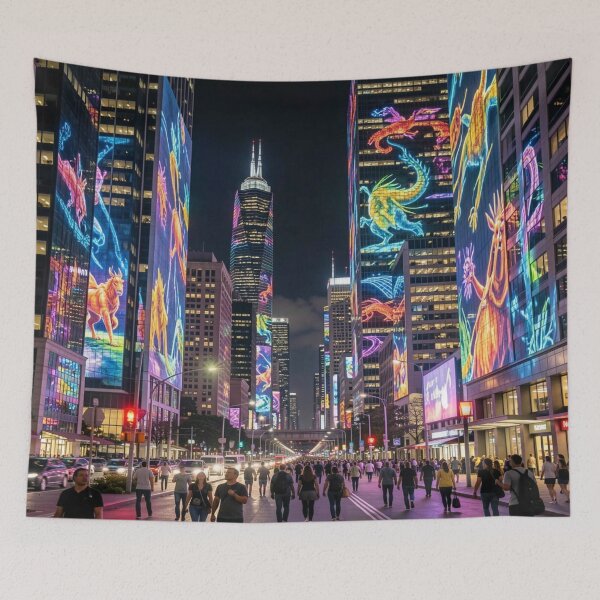 Item preview, Neon-lit dragon projections transform the skyline into a futuristic urban light spectacle. designed and sold by FotoworldEdel.