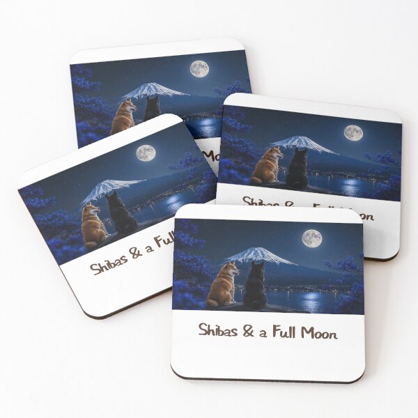 Item preview,  柴犬と満月 — Two Shibas and Mount Fuji Full Moon Japan Night Art designed and sold by CoolyJapan.