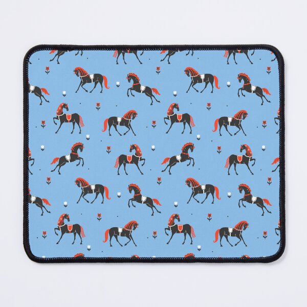 Item preview, stylized black horses on a blue background designed and sold by burbura.