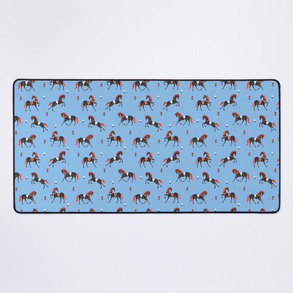 Item preview, stylized black horses on a blue background designed and sold by burbura.