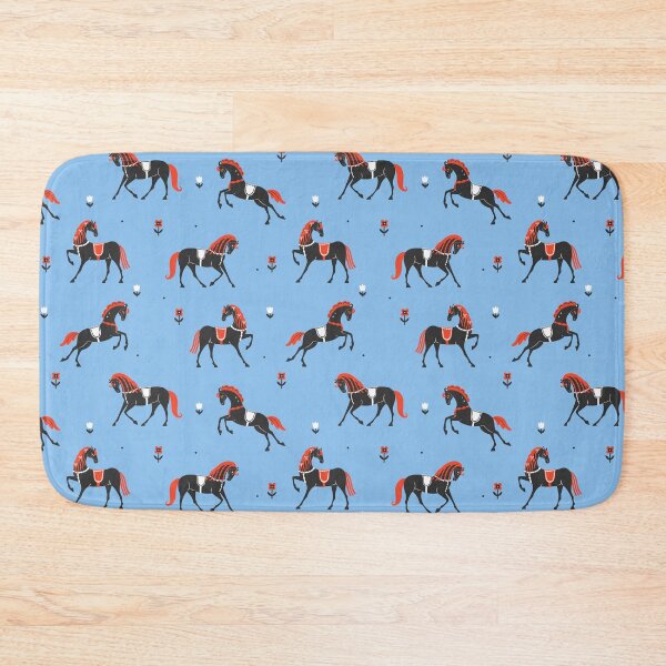 Item preview, stylized black horses on a blue background designed and sold by burbura.