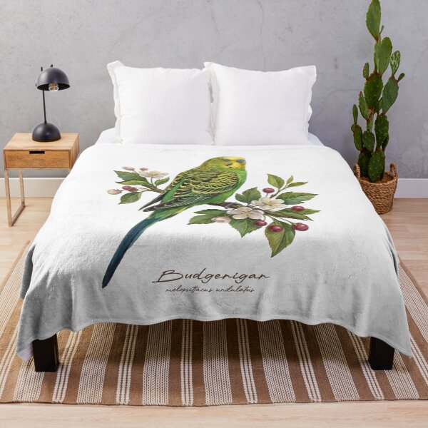 Item preview, Budgerigar Parrot on Rustic Flowery Branch designed and sold by Takeda-art.