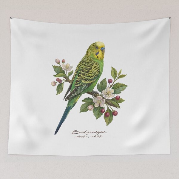 Item preview, Budgerigar Parrot on Rustic Flowery Branch designed and sold by Takeda-art.