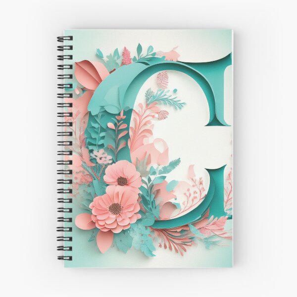 Item preview, Letter C initial, pink and teal monogram floral botanicals watercolor painting abstract style, flowers and leaves, neutral pastel colors designed and sold by navitalidesign.