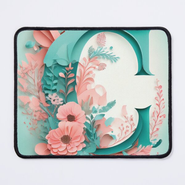 Item preview, Letter C initial, pink and teal monogram floral botanicals watercolor painting abstract style, flowers and leaves, neutral pastel colors designed and sold by navitalidesign.