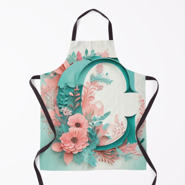 Item preview, Letter C initial, pink and teal monogram floral botanicals watercolor painting abstract style, flowers and leaves, neutral pastel colors designed and sold by navitalidesign.