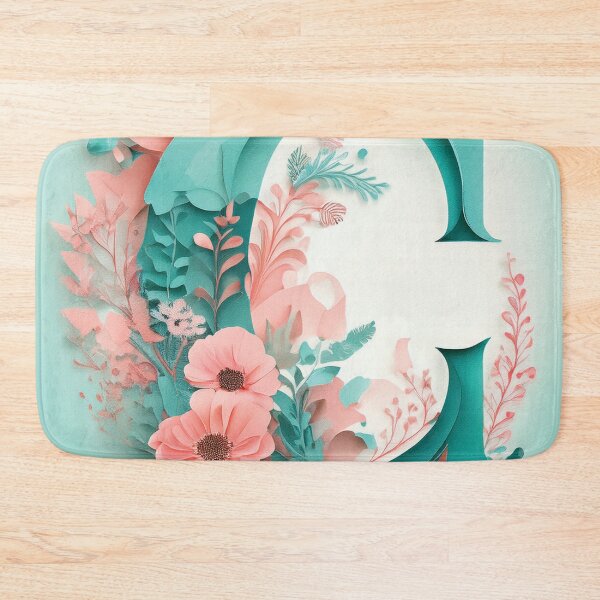 Item preview, Letter C initial, pink and teal monogram floral botanicals watercolor painting abstract style, flowers and leaves, neutral pastel colors designed and sold by navitalidesign.