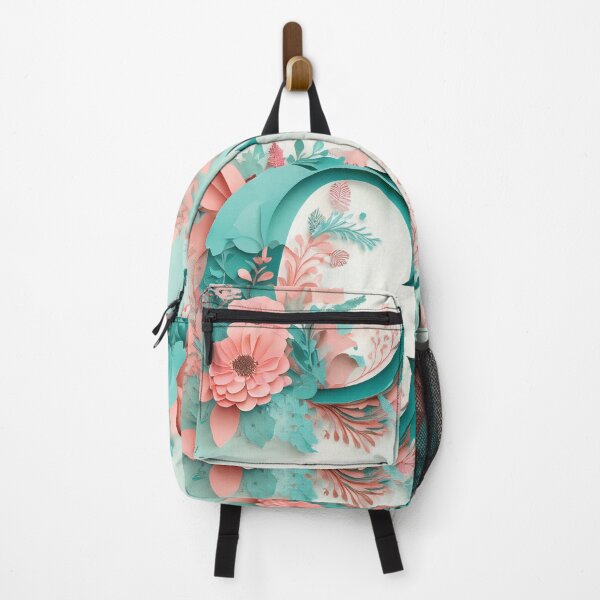 Item preview, Letter C initial, pink and teal monogram floral botanicals watercolor painting abstract style, flowers and leaves, neutral pastel colors designed and sold by navitalidesign.