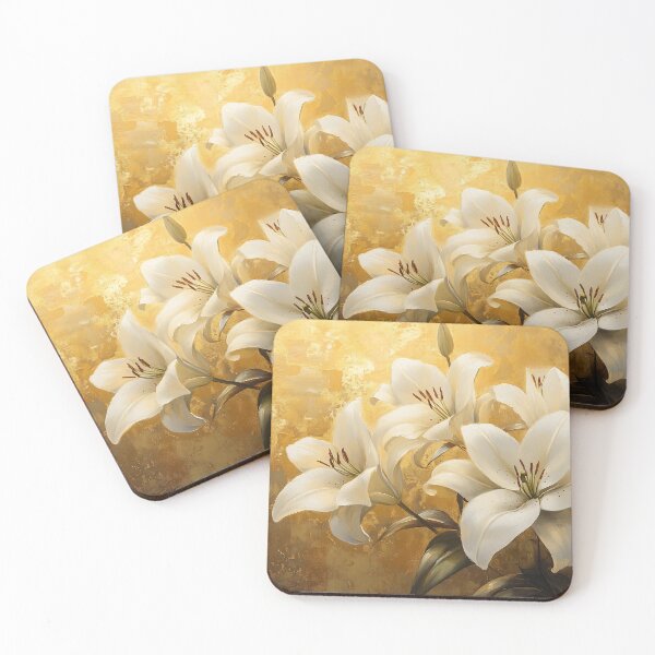 Item preview, White Lilies Gold Background Art, Elegant Opulent Floral Print designed and sold by daila70.