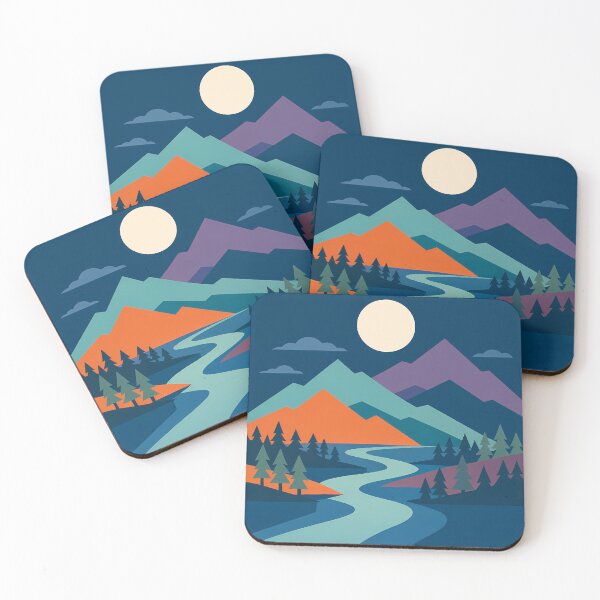 Item preview, Geometric Moonlit Mountains and River designed and sold by InkSmithery.