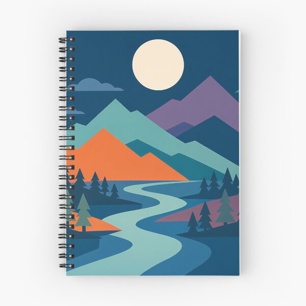 Item preview, Geometric Moonlit Mountains and River designed and sold by InkSmithery.