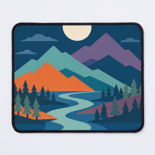 Item preview, Geometric Moonlit Mountains and River designed and sold by InkSmithery.