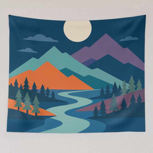 Item preview, Geometric Moonlit Mountains and River designed and sold by InkSmithery.
