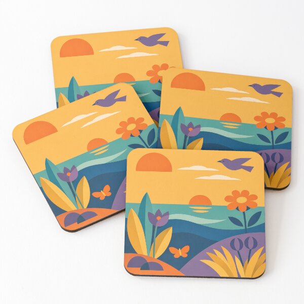 Item preview, Geometric Botanical Seascape with Bird and Flowers designed and sold by InkSmithery.