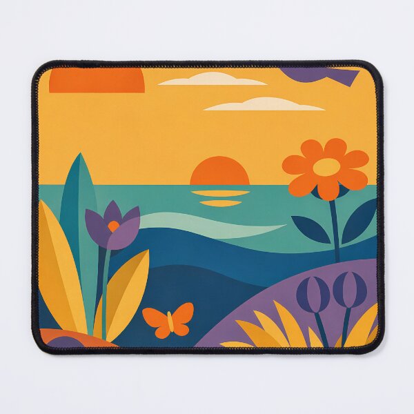 Item preview, Geometric Botanical Seascape with Bird and Flowers designed and sold by InkSmithery.